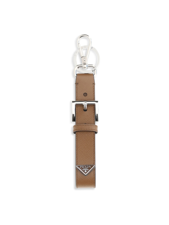Keyring in saffiano leather with triangle logo 1
