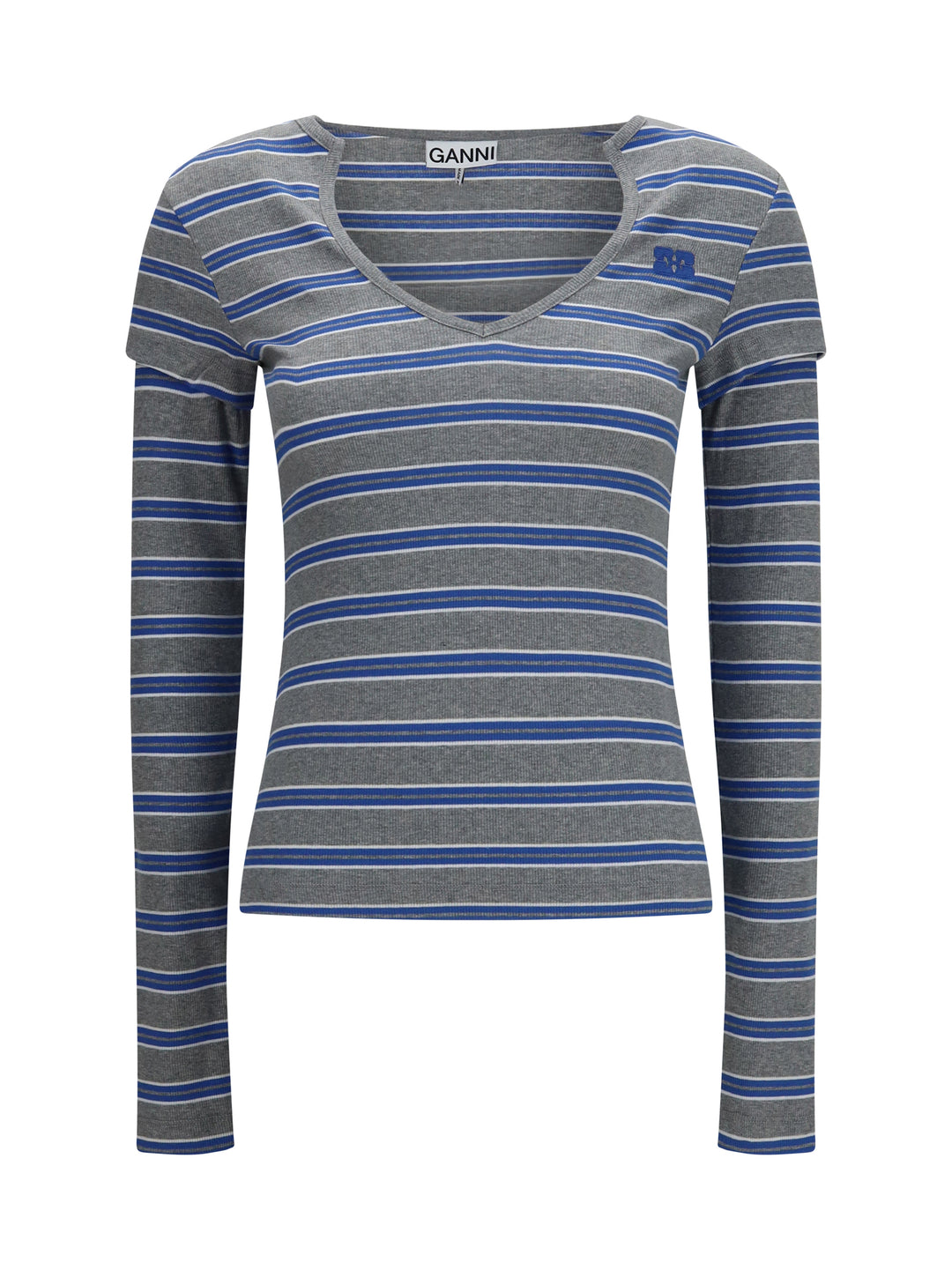 Ribbed V-neck long-sleeve T-shirt 1