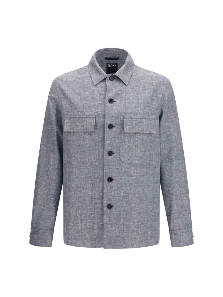 Crossover Shirt Jacket in linen wool and silk