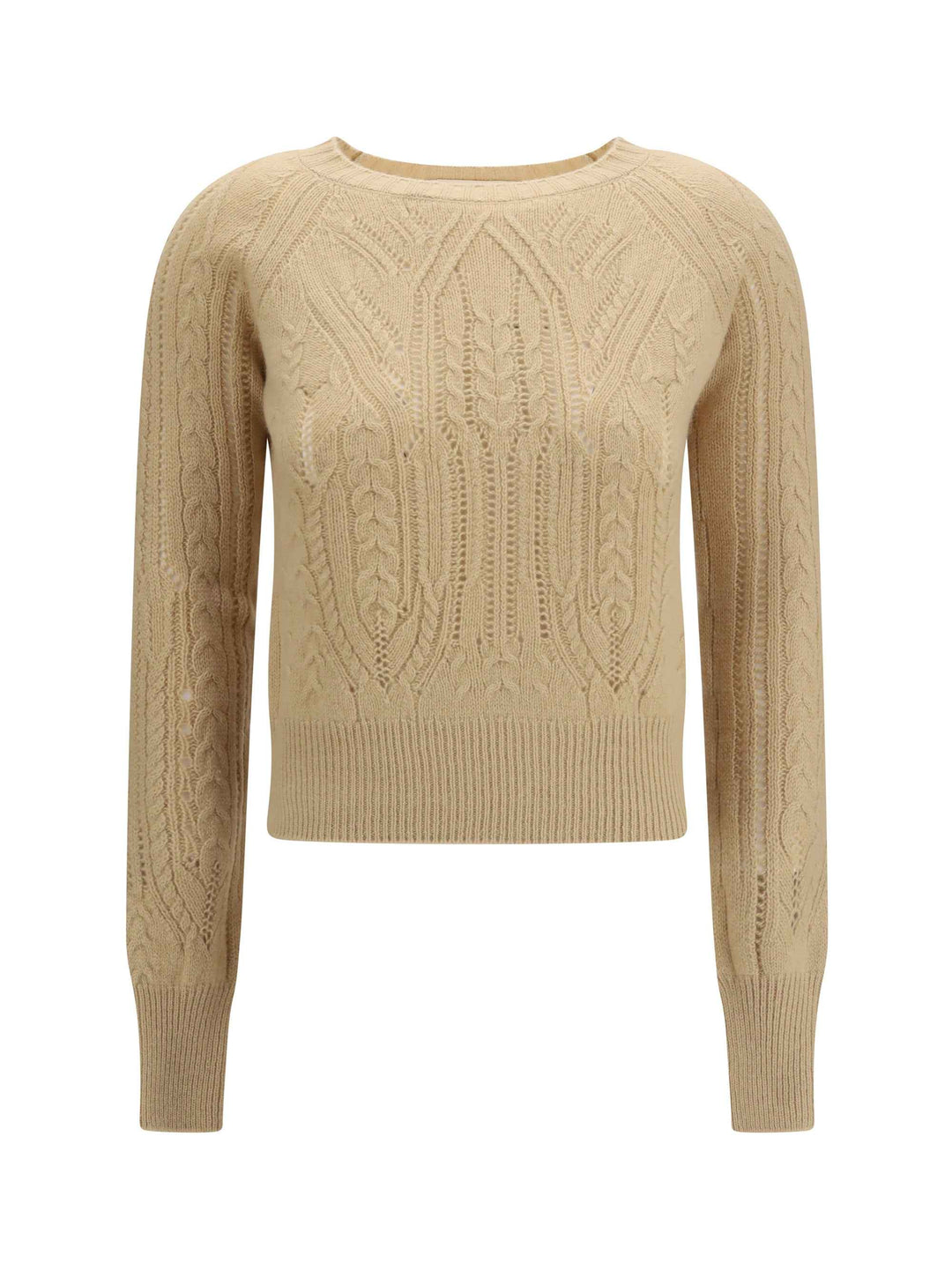 Long sleeve cable knit and openwork cashmere Sweater