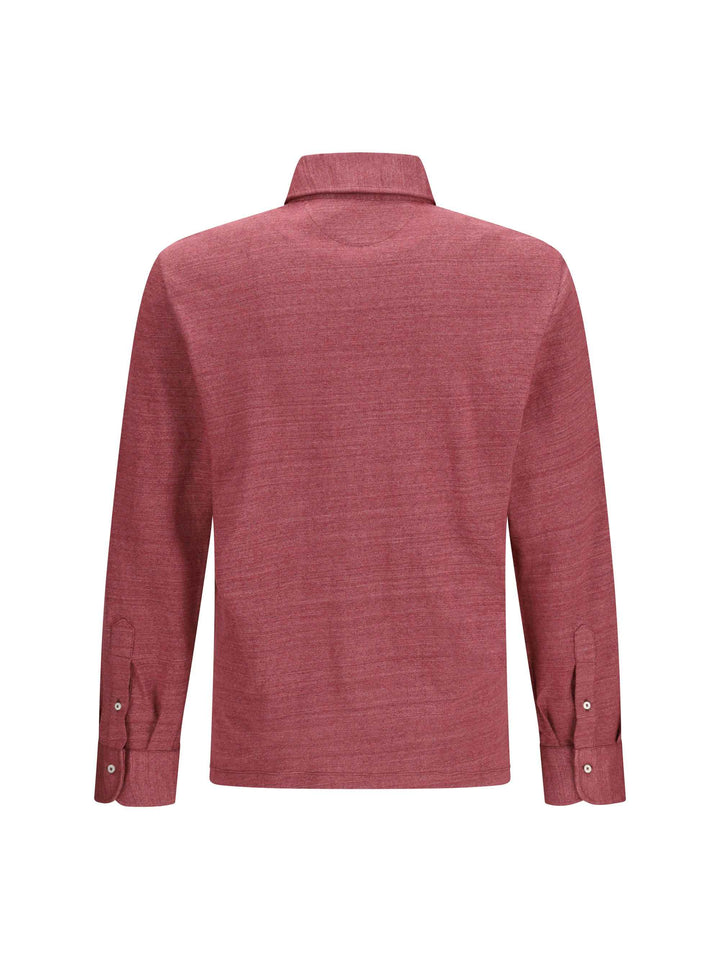 Long-sleeve Polo in mélange linen and cotton jersey