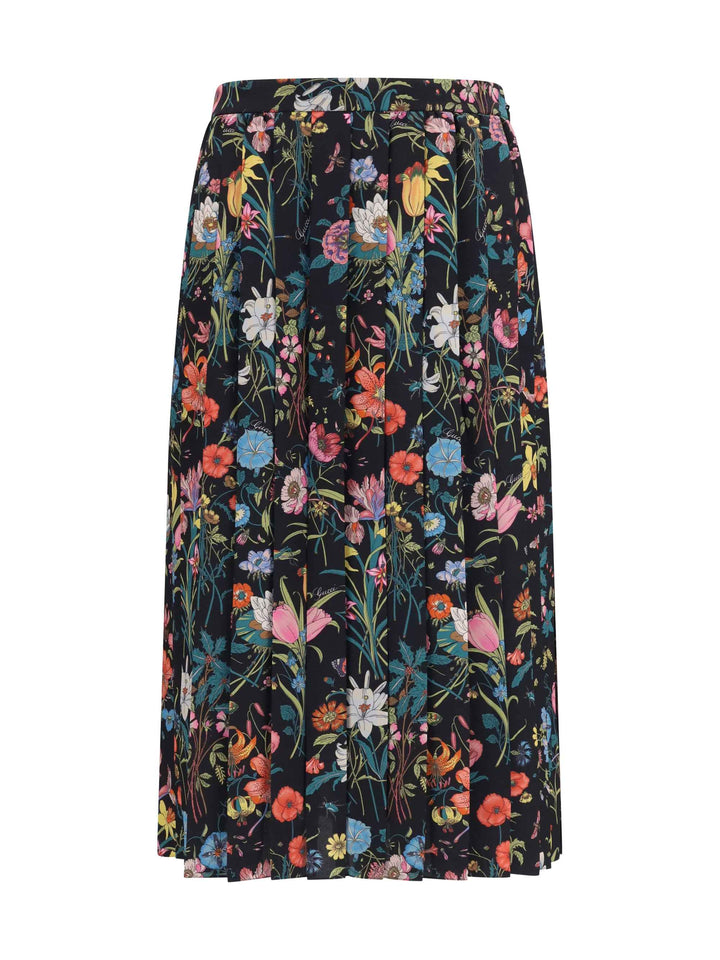 Flora printed silk midi Skirt