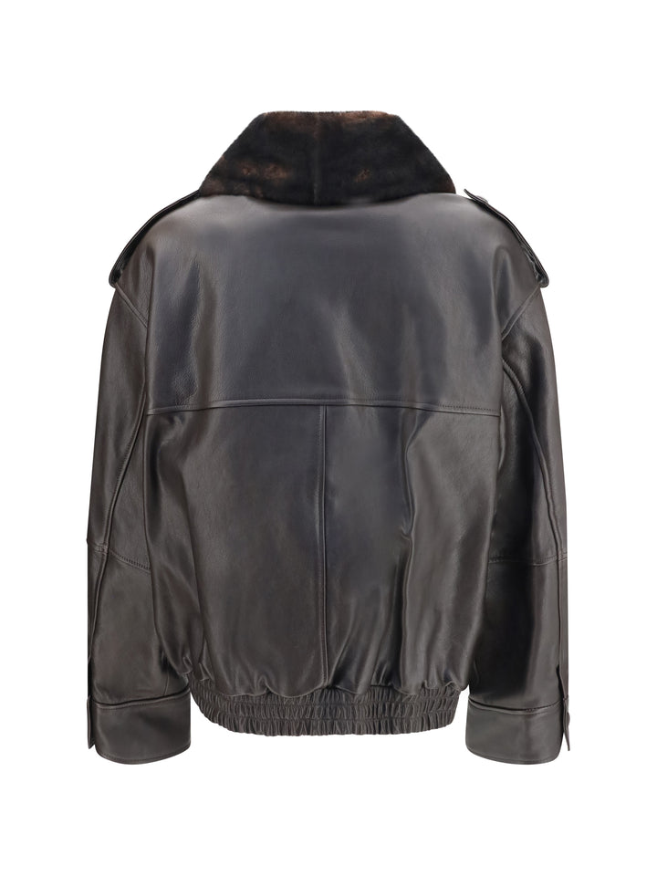 Russo leather Bomber with shearling collar 2