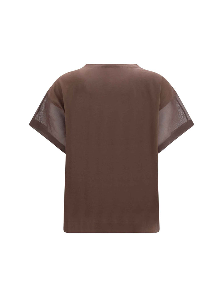 Cotton T-shirt with sheer sleeves and side panels