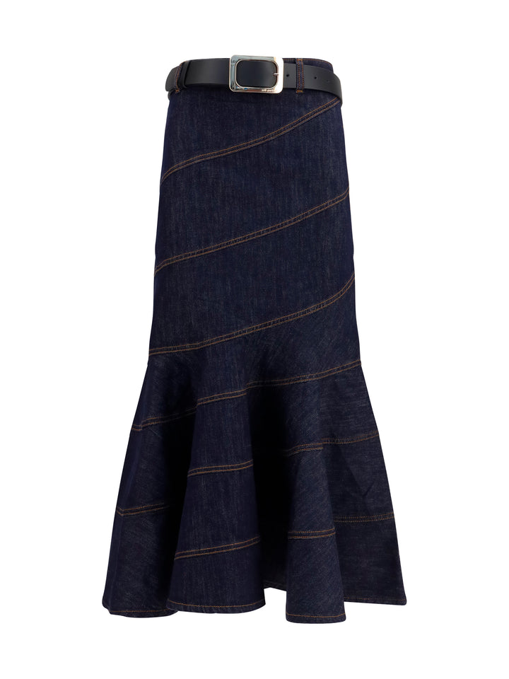 Denim midi Skirt with belt 1