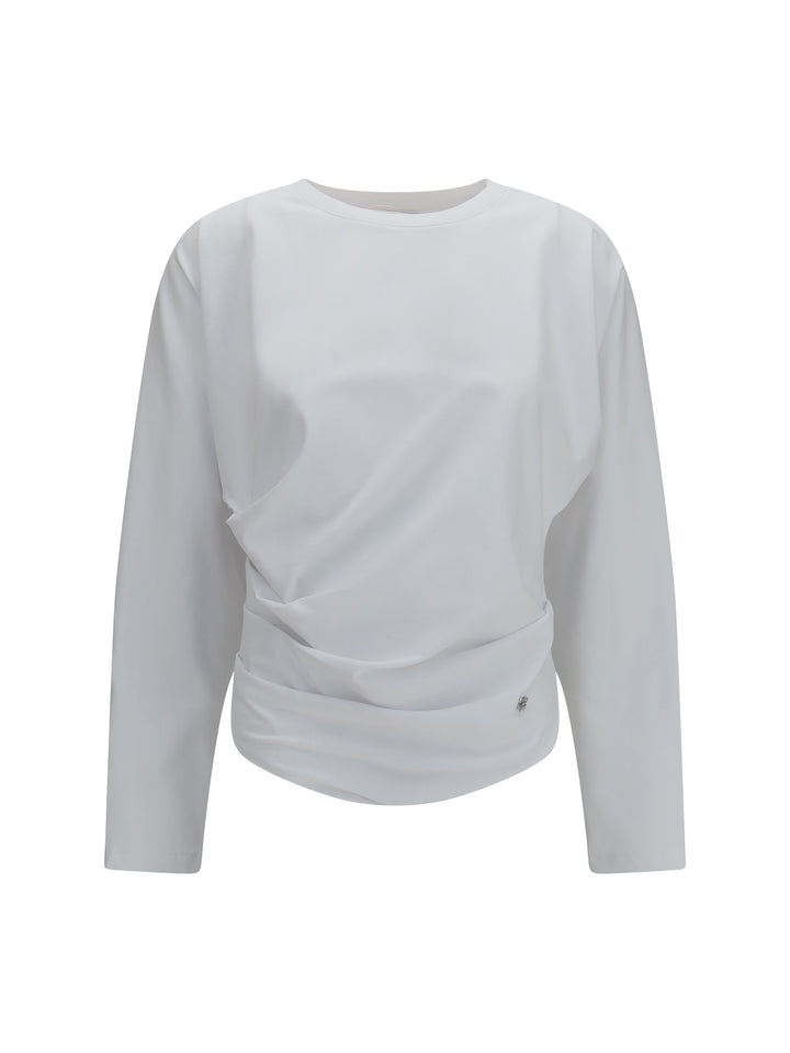 Asymmetric draped stretch cotton Top 1