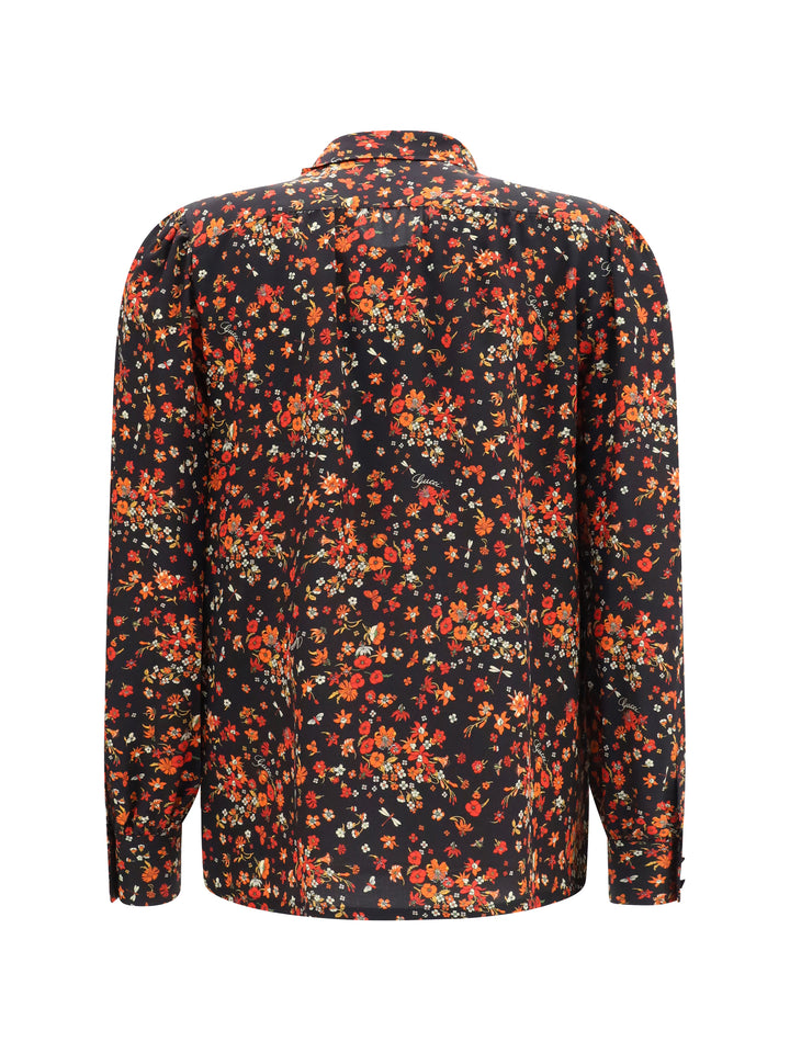Silk Flora print Shirt with neck bow 2