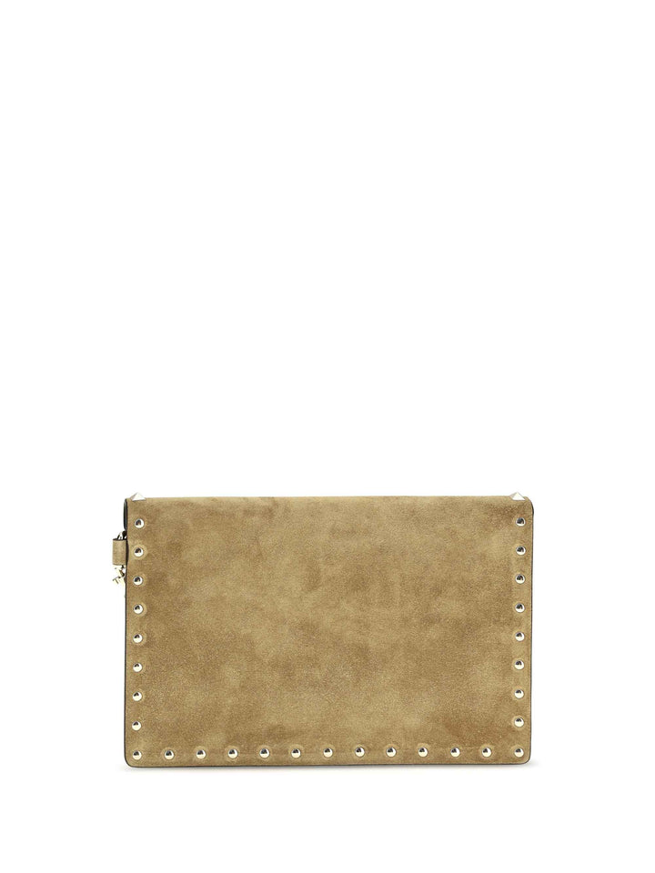 Medium Rockstud Clutch in suede