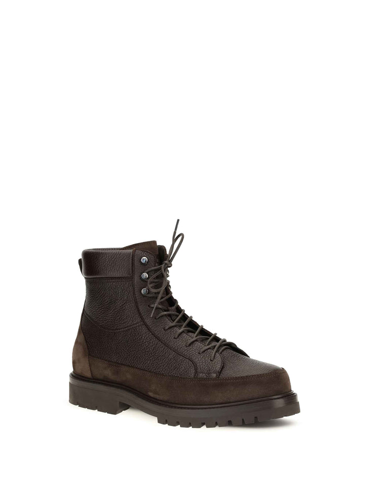 Lace-up deer leather and suede ankle Boots