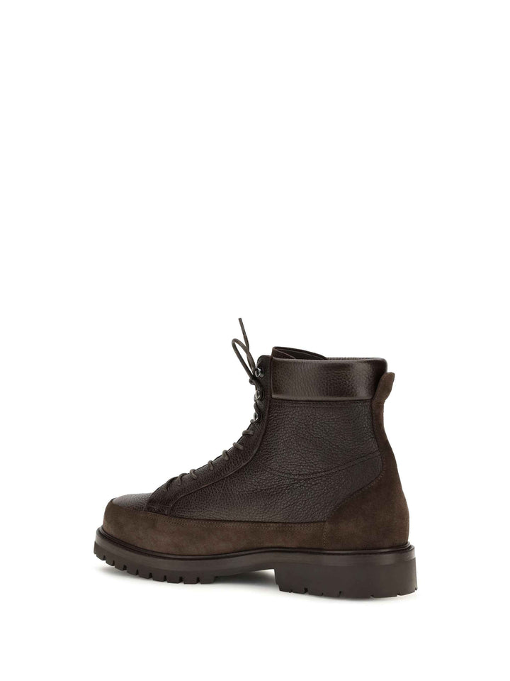 Lace-up deer leather and suede ankle Boots