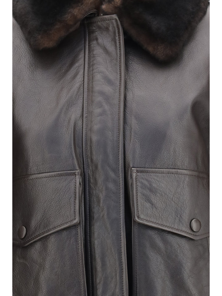Russo leather Bomber with shearling collar 3