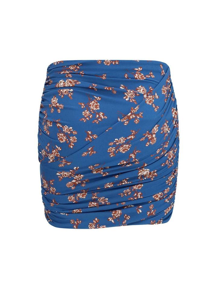 Draped floral-print swim Mini Skirt