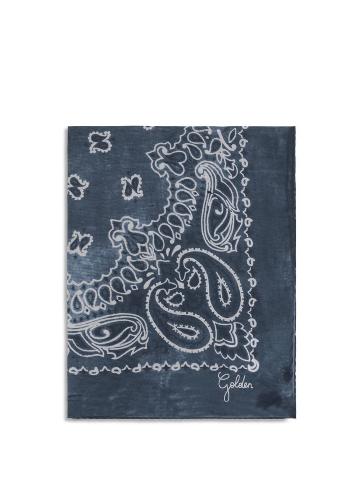 Golden paisley printed silk Scarf 1