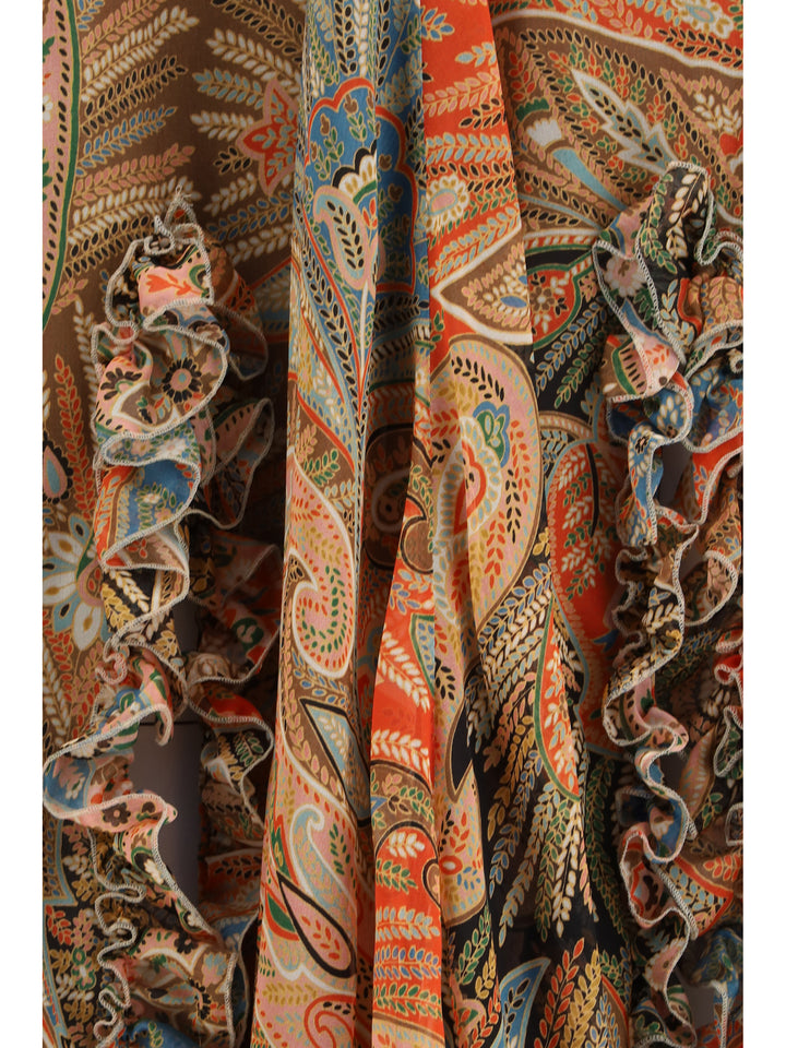 Silk long Skirt with flounce and paisley motif 3
