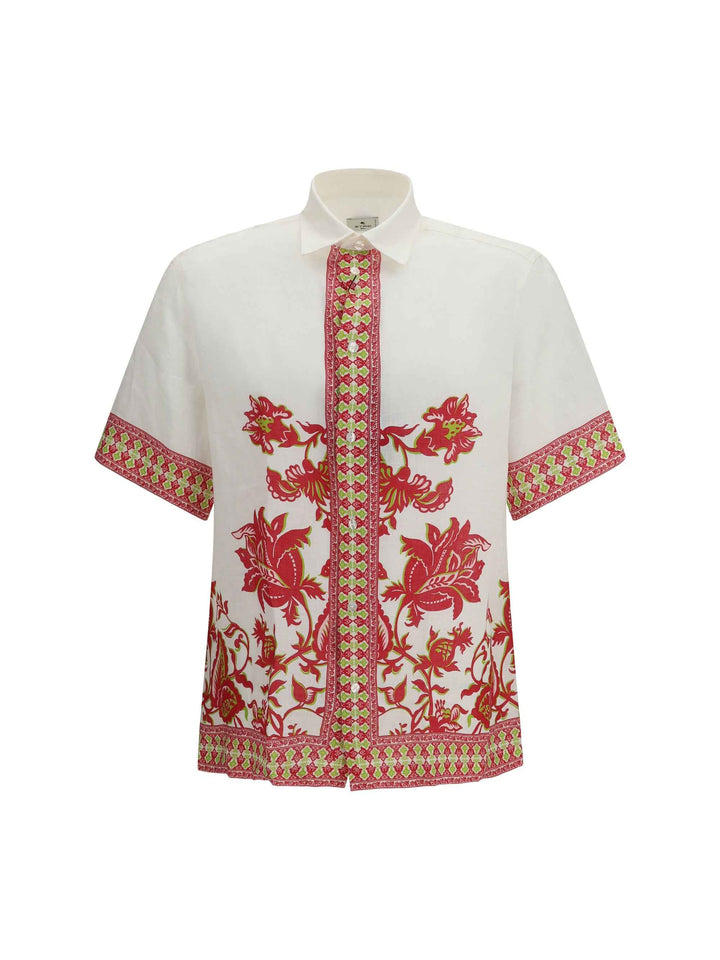 Linen shirt with floral print and short sleeves