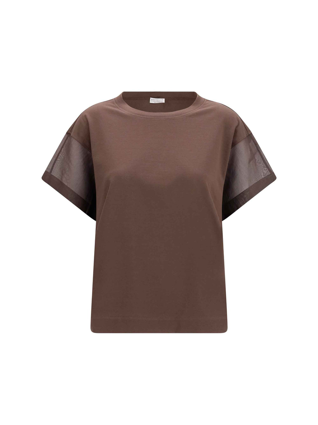 Cotton T-shirt with sheer sleeves and side panels