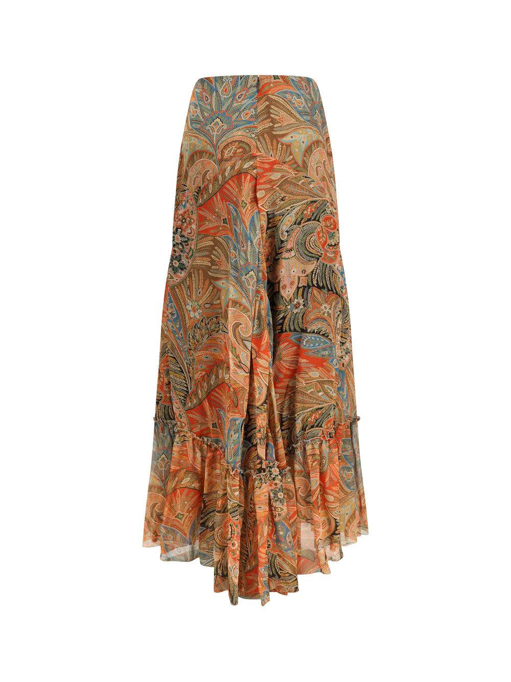 Silk long Skirt with flounce and paisley motif 2