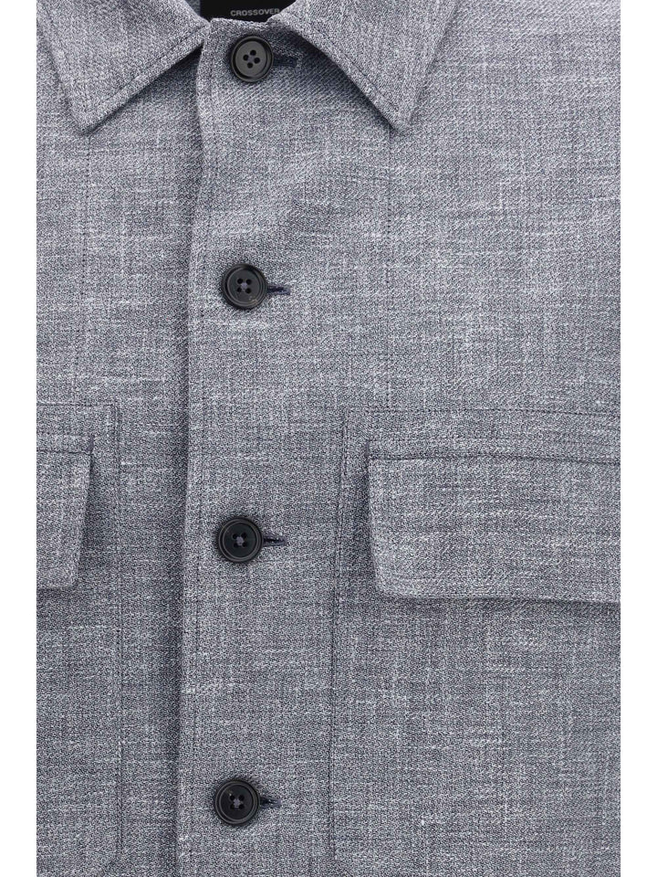 Crossover Shirt Jacket in linen wool and silk