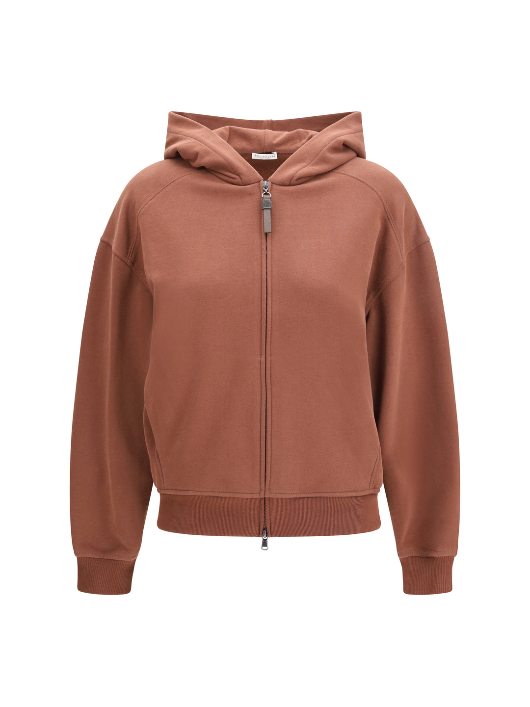 Hooded smooth cotton Sweatshirt with shiny zipper pull 1