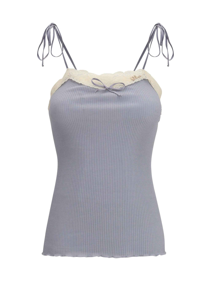 Jersey and lace thin strap Top