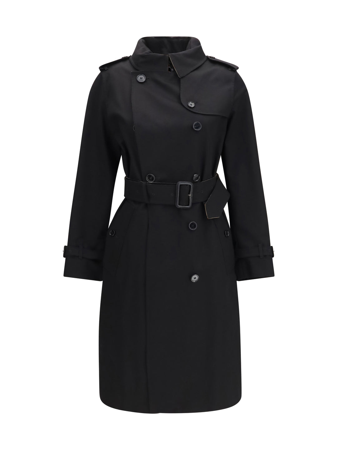Long gabardine Trench Coat with Check collar 1