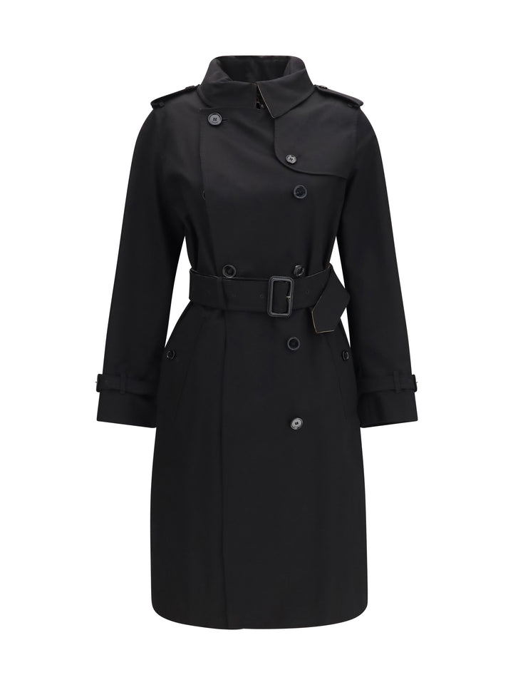 Long gabardine Trench Coat with Check collar 1