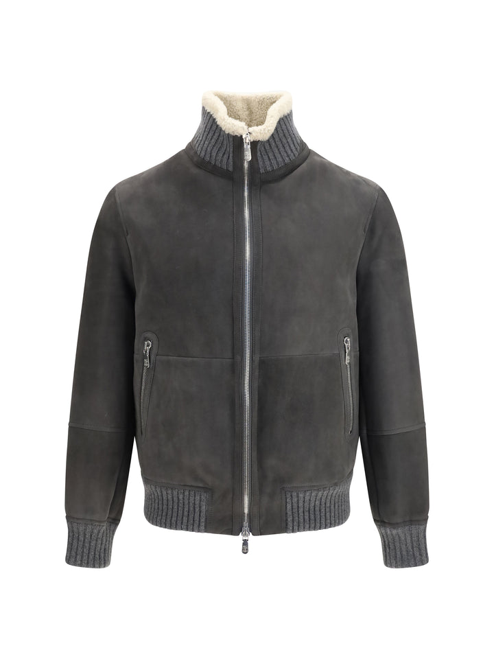 Shearling Jacket with zip and high neck 1