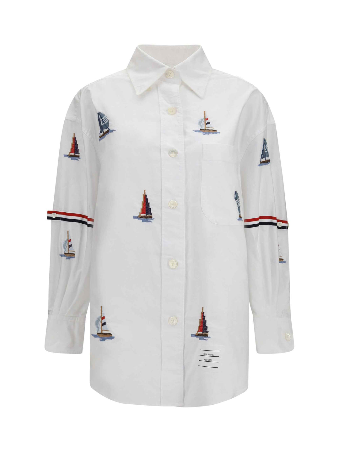 Oversized Sailboat-embroidered Shirt