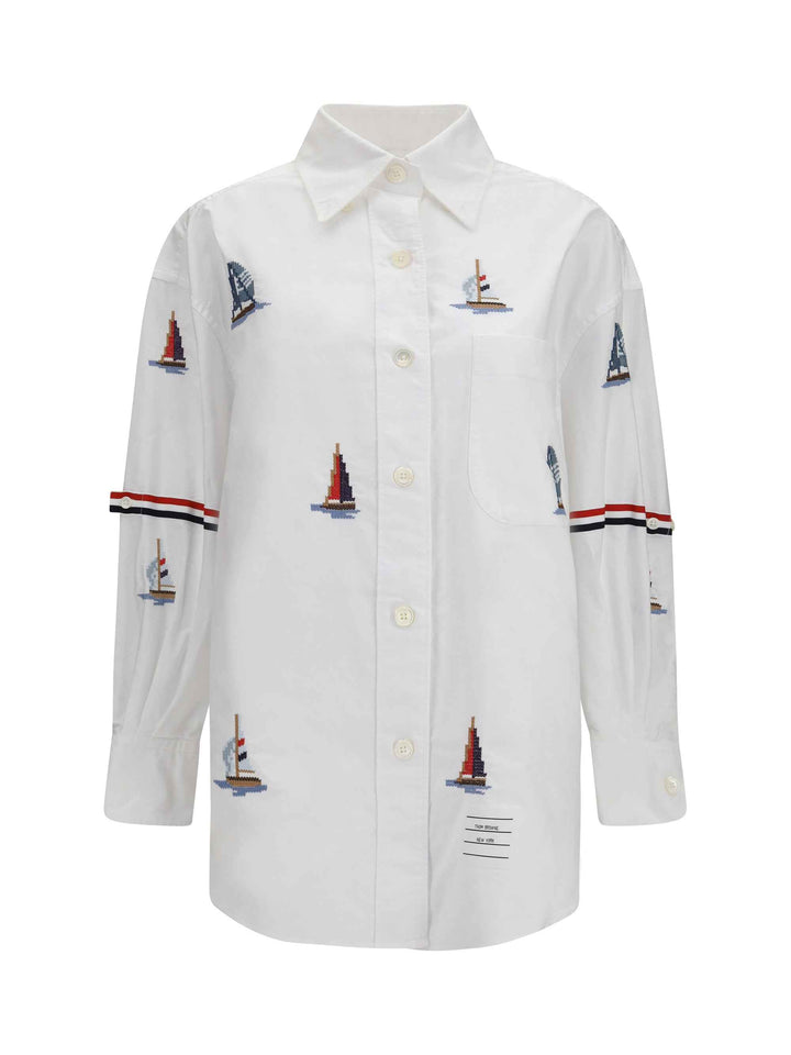 Oversized Sailboat-embroidered Shirt