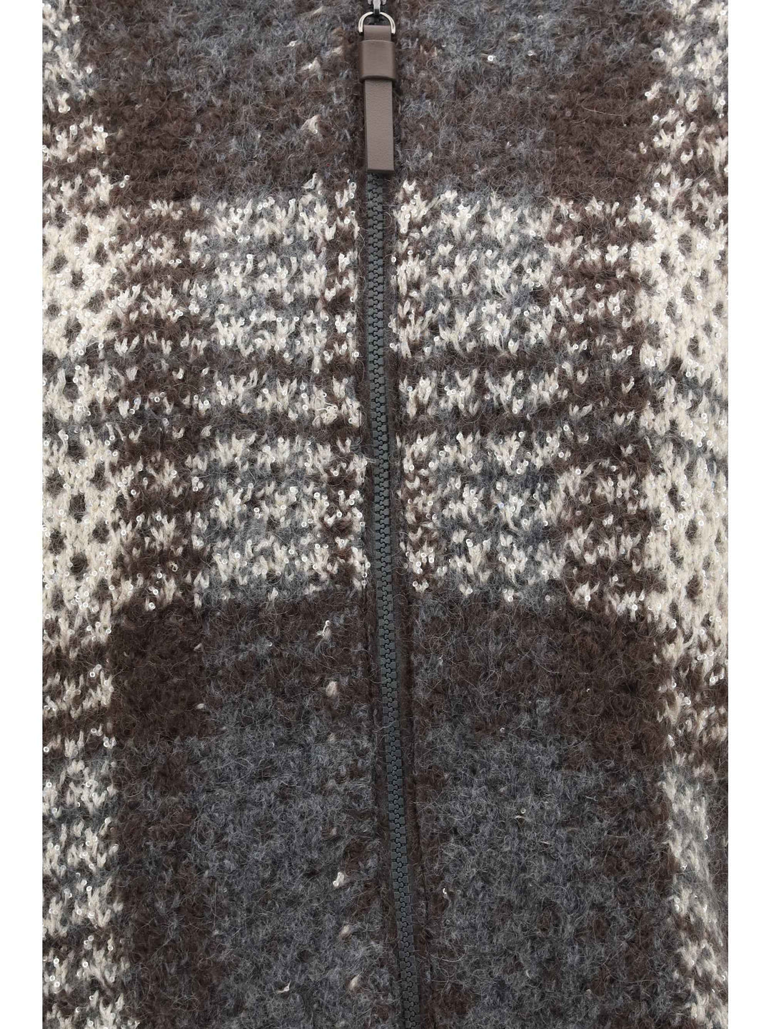 Checked wool zip Cardigan