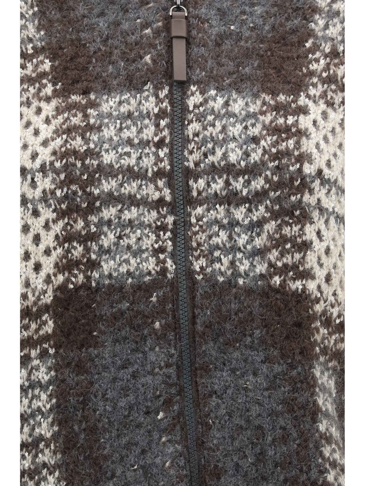 Checked wool zip Cardigan