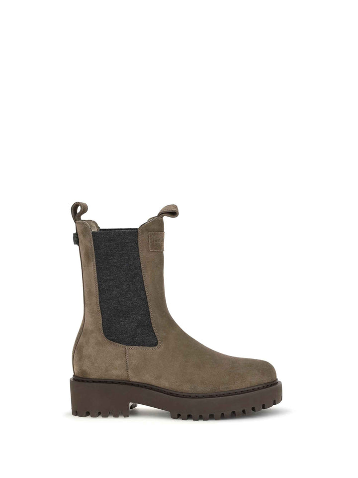 Suede ankle Boots with knit insert and Precious Loop detail