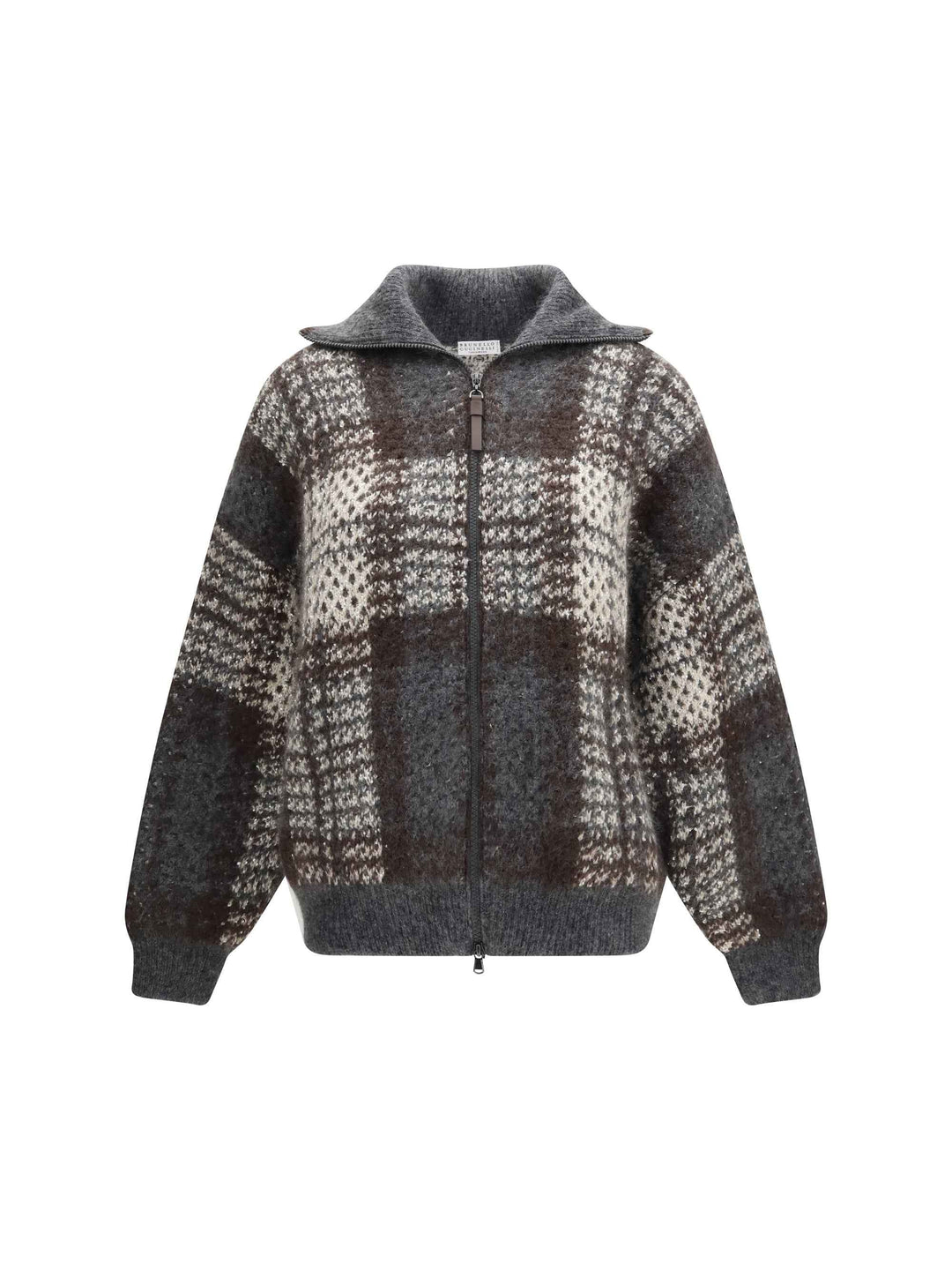 Checked wool zip Cardigan