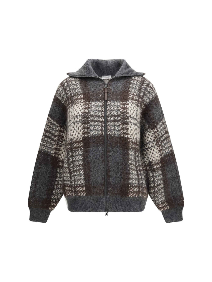 Checked wool zip Cardigan