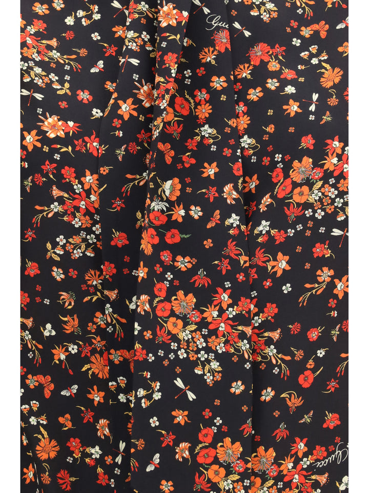 Silk Flora print Shirt with neck bow 3