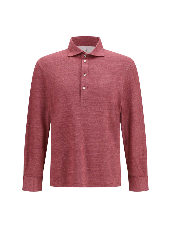 Long-sleeve Polo in mélange linen and cotton jersey