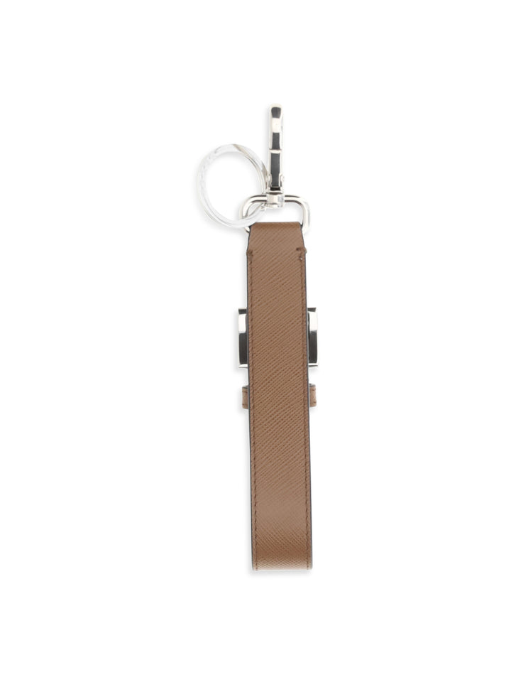 Keyring in saffiano leather with triangle logo 2