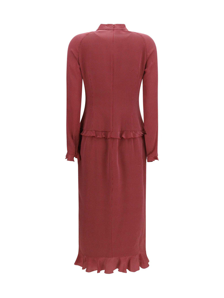 Silk polka-dot midi Dress with appliqué bows