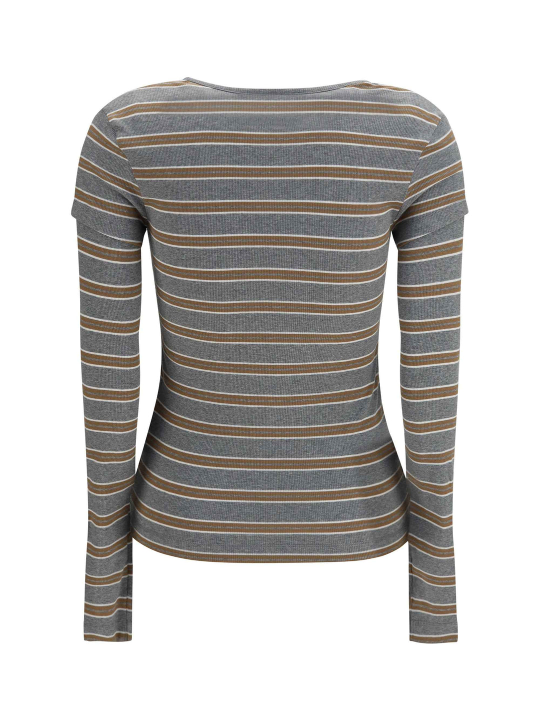 Ribbed V-neck long-sleeve T-shirt
