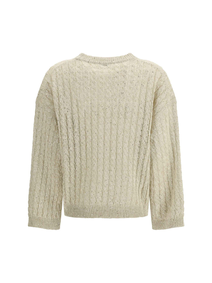 Dazzling Cable linen Sweater with openwork ribbing