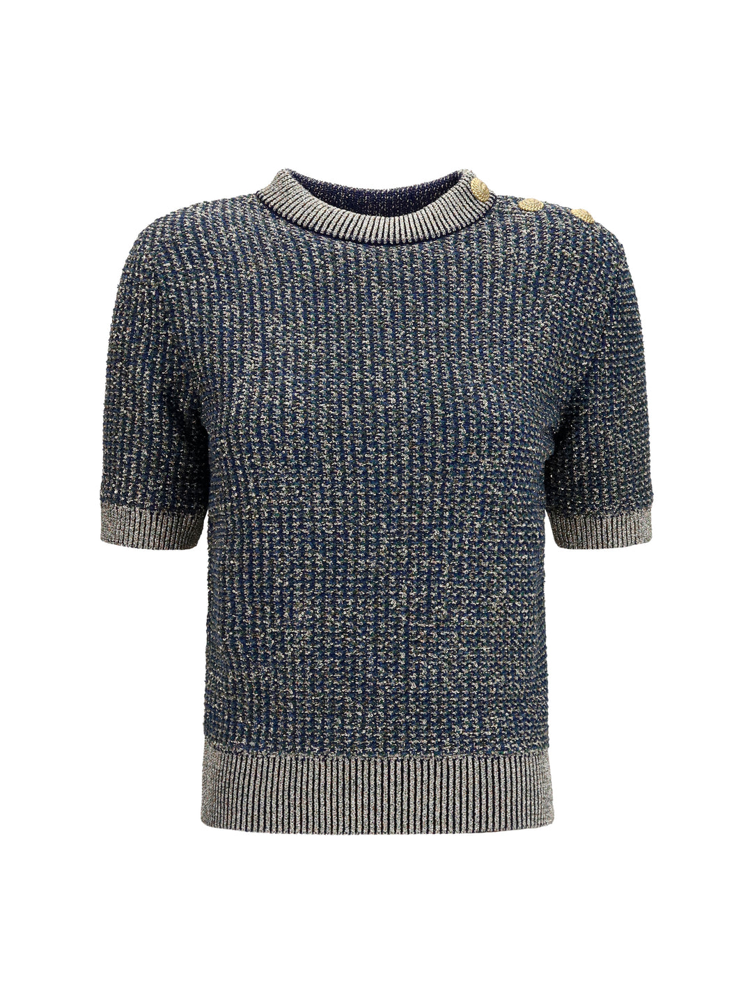 Short-sleeve sequined Sweater with buttons 1