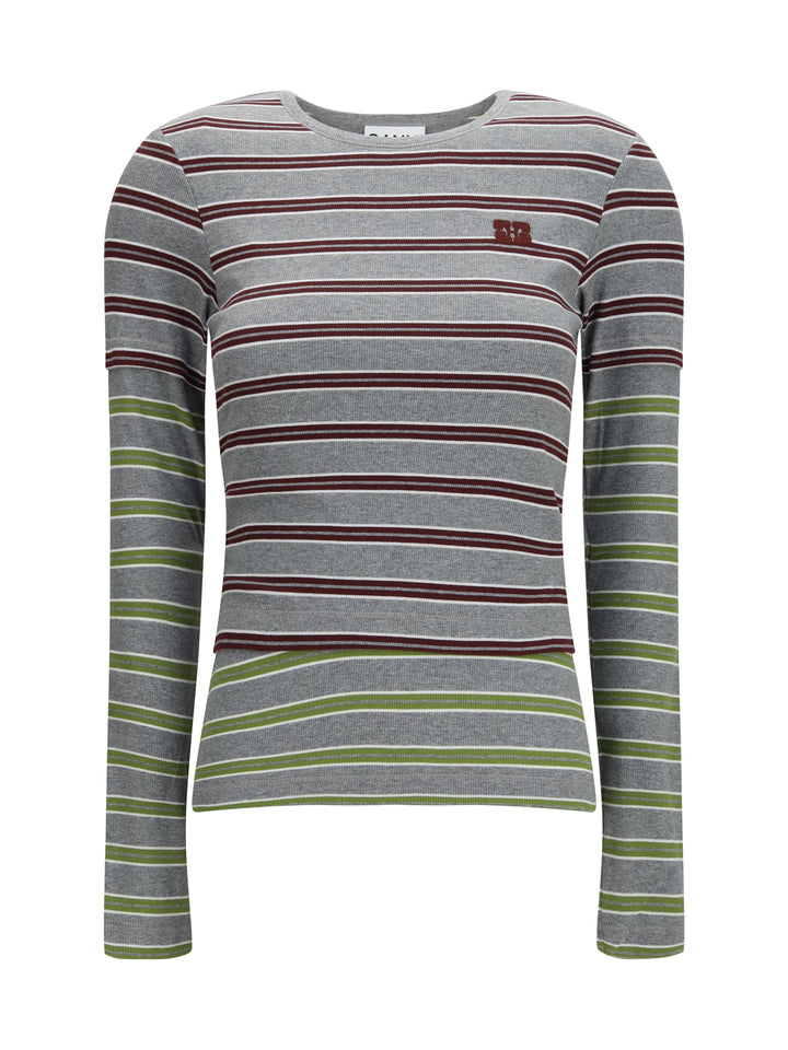 Double-sleeve striped cotton T-shirt 1