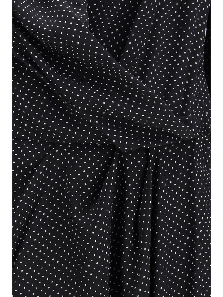 Criss Cross polka-dot silk crepe de chine long Dress 3