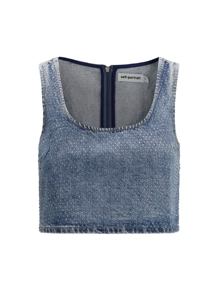 Rhinestone denim crop Top 1