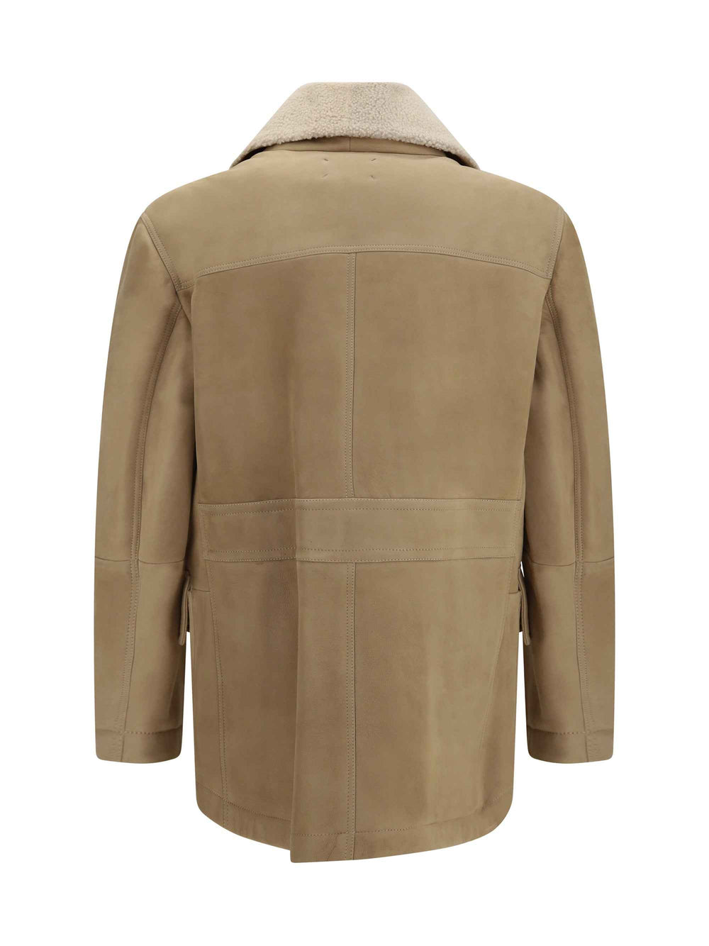Curly suede Shearling pea Coat with shawl collar