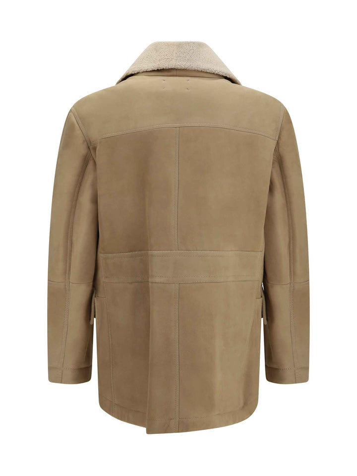 Curly suede Shearling pea Coat with shawl collar