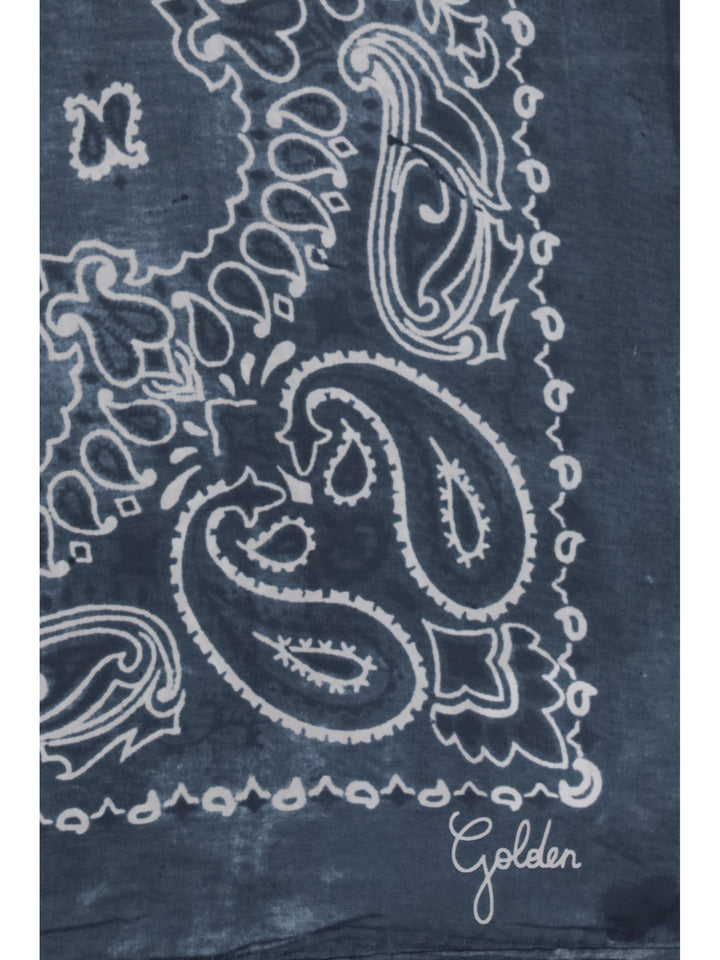 Golden paisley printed silk Scarf 3