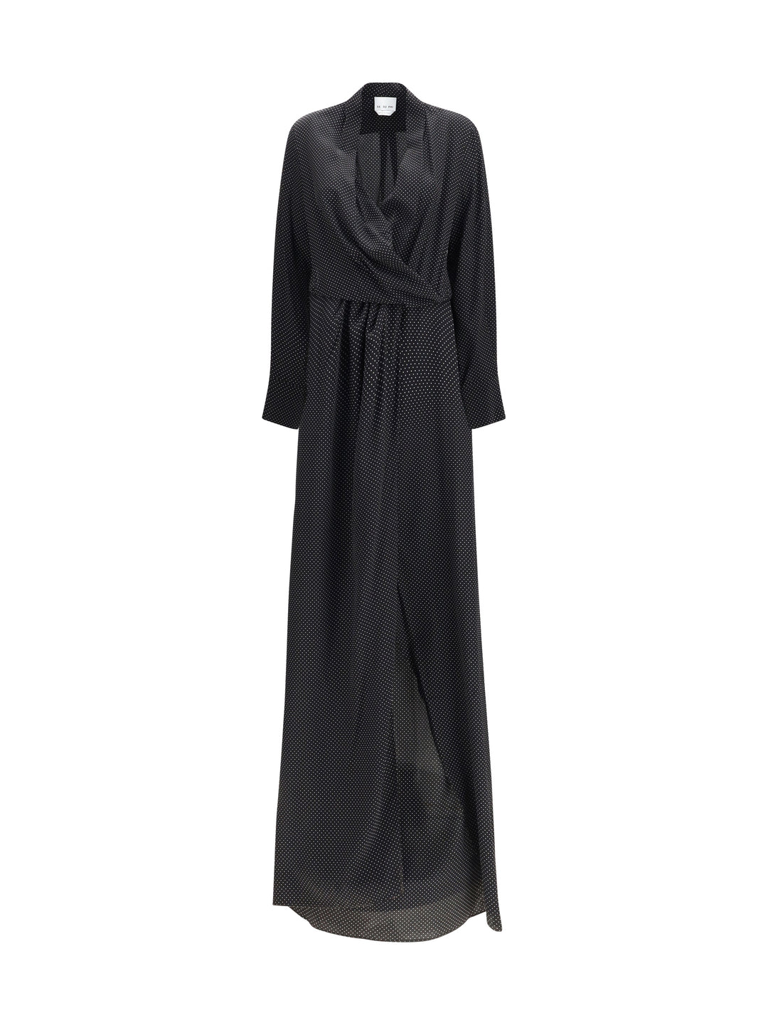Criss Cross polka-dot silk crepe de chine long Dress 1