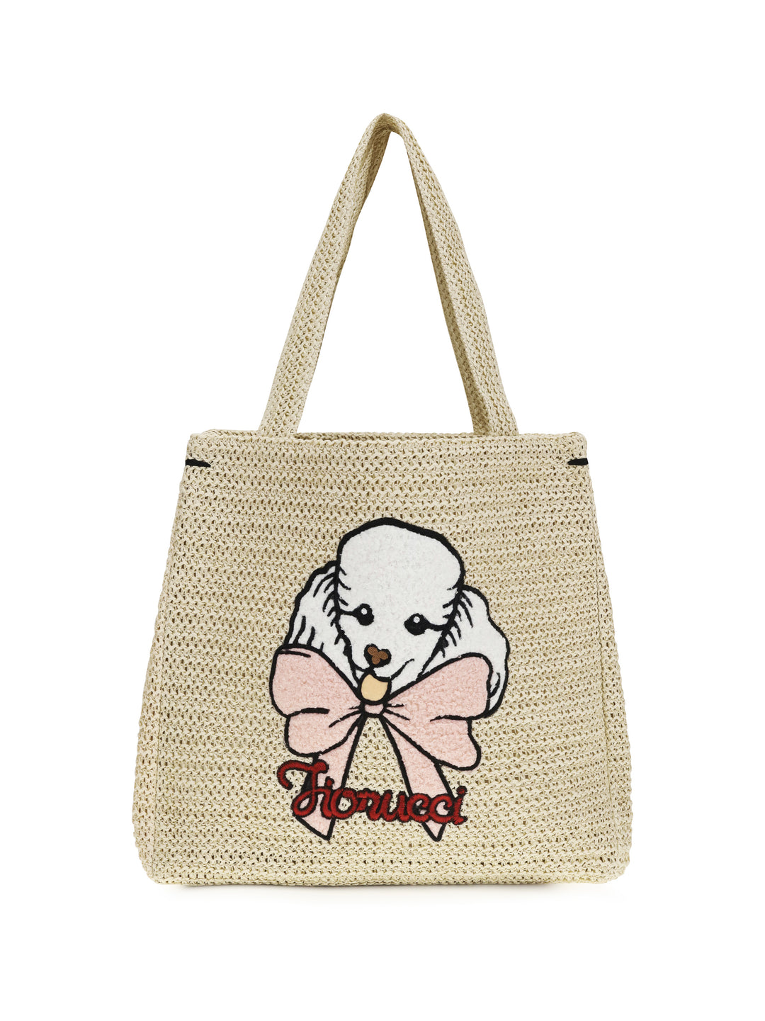 Raffia Tote Bag with poodle 1