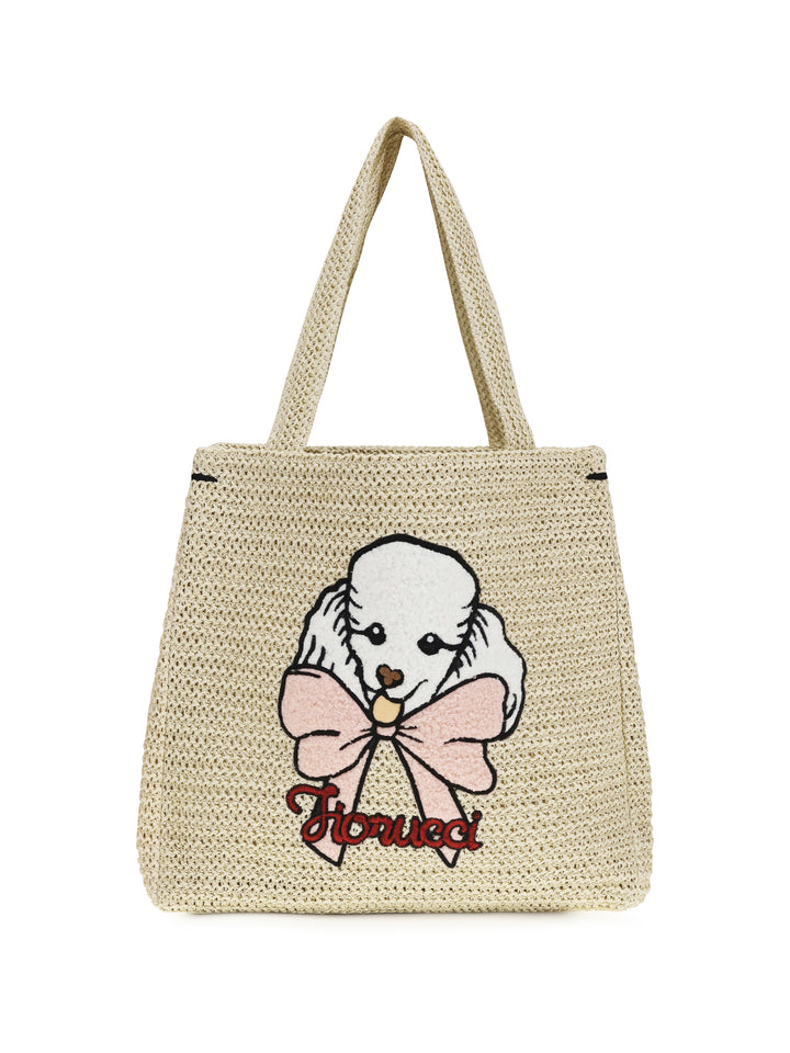 Raffia Tote Bag with poodle 1
